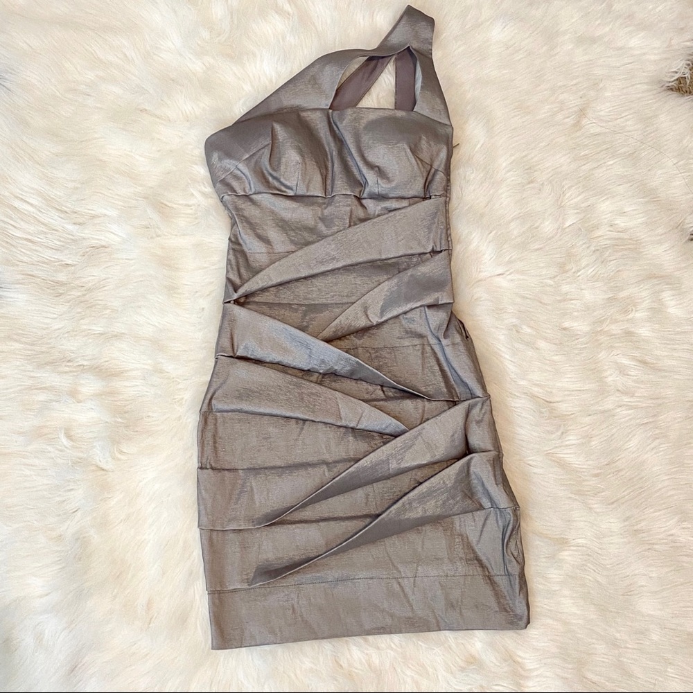 Silver Ruched One-Shoulder Dress (S)
